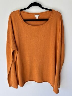 Garnet Hill Orange Silk Cotton Oversized Knit Sweater Roll Hem Autumn Fall